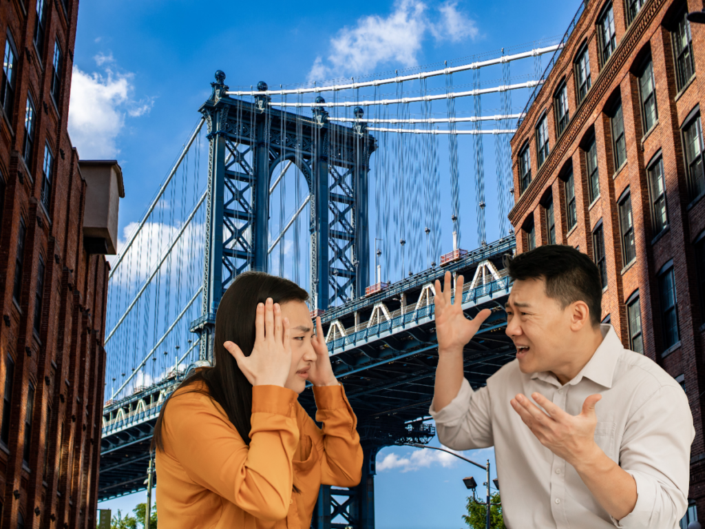 Image of couple in NYC fighting after one partner is gaslighting the other partner