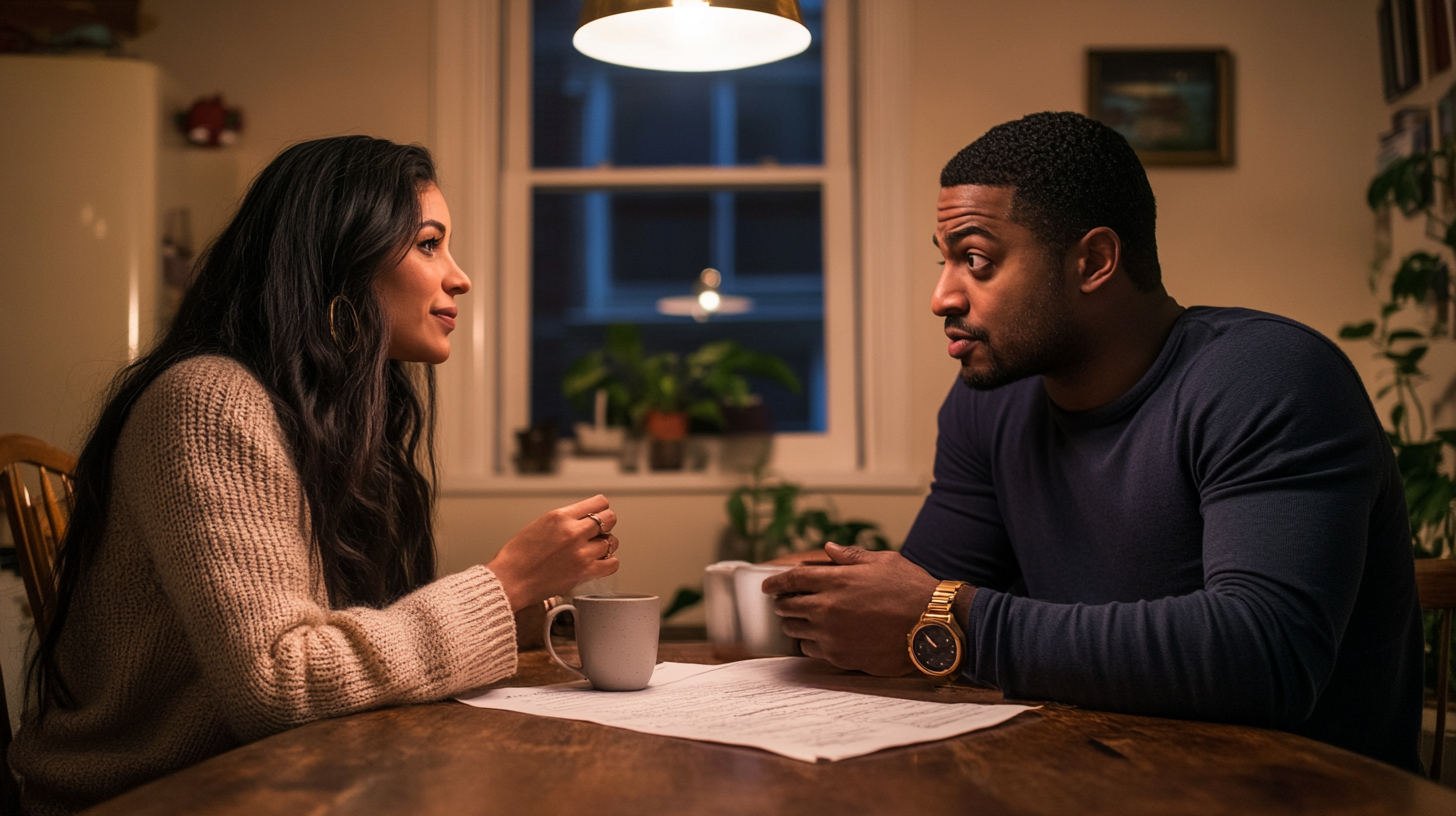 Couple at a dining table using relationship counseling questions for self-guided work between therapy sessions