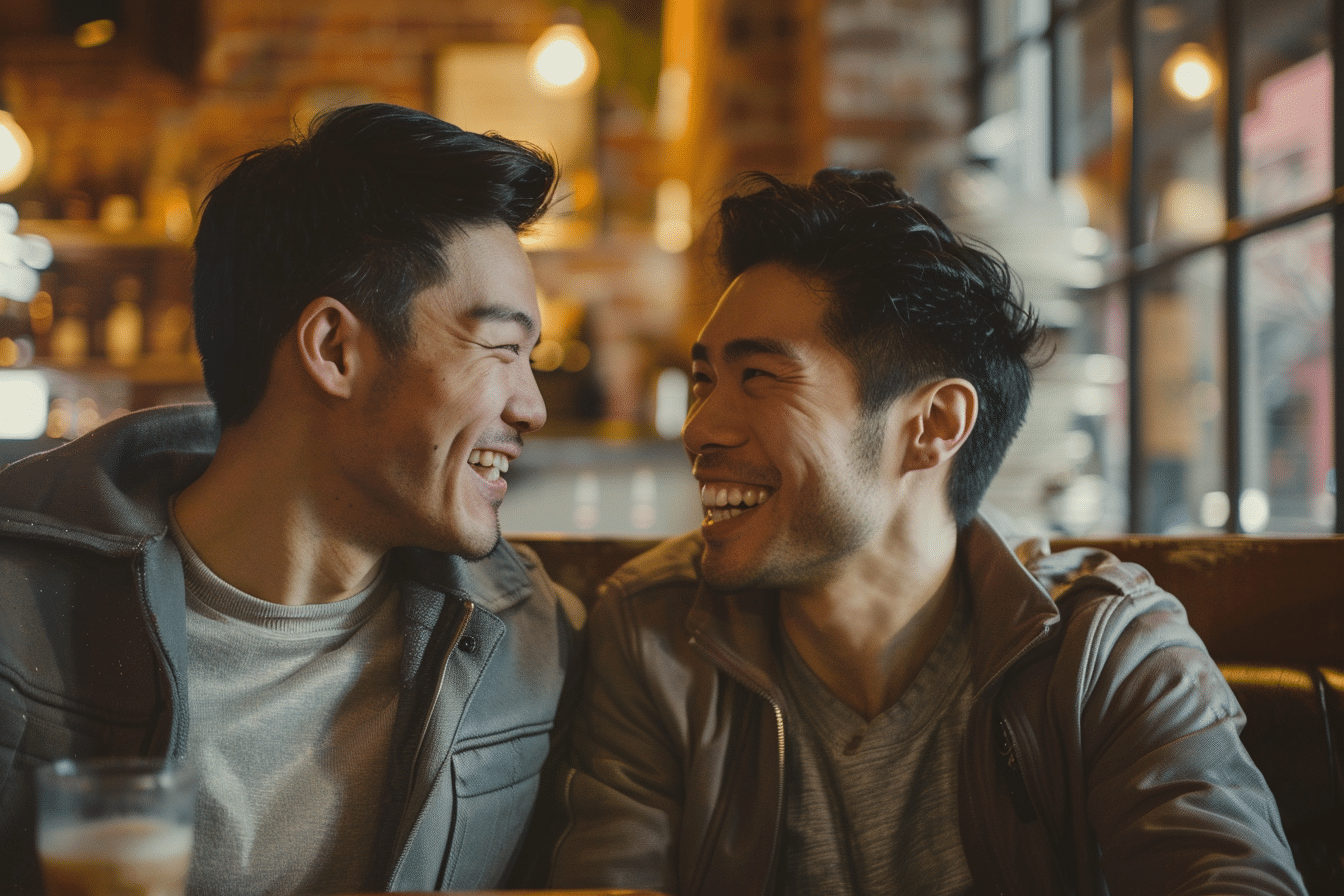 Asian couple sitting on a bench in Central Park having a quiet, vulnerable conversation with open body language, capturing the courage required to ask clearly for what you need in a marriage or romantic partnership as the love prescription recommends on Day 5