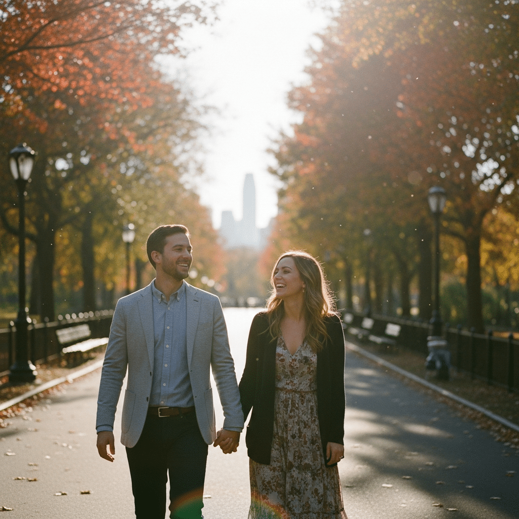 A happy couple in NYC overcoming their insecure attachment.