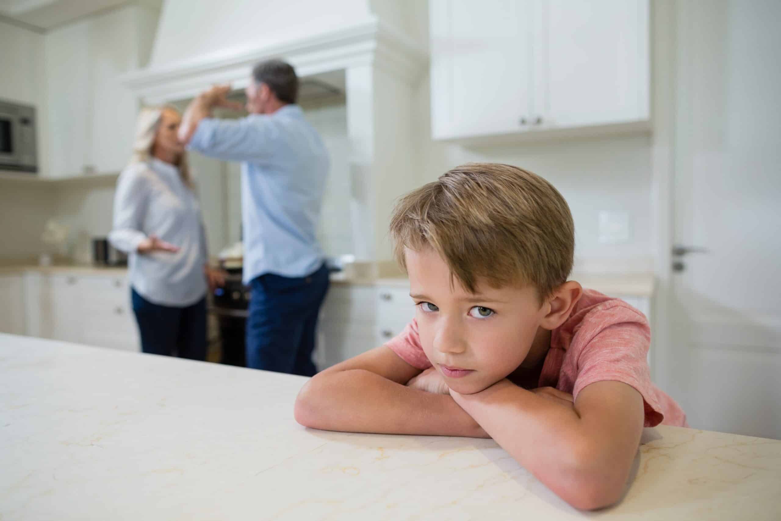 Symbolic representation of childhood trauma roots affecting adult selfish behavior in marriage.